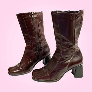 Red Square Toed Heeled Boots